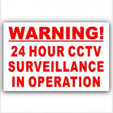 6 x Red on White-130mm-Warning 24 Hour CCTV Surveillance In Operation Stickers-Closed Circuit Television Security-Self Adhesive Vinyl Signs